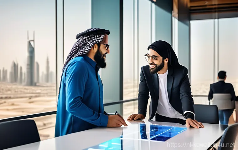 쿠웨이트 스타트업 성공 사례 - **Prompt 1: "Vibrant Kuwaiti Tech Hub"**
    A dynamic, eye-level shot inside a modern, brightly lit...