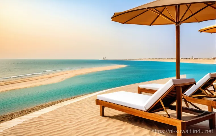 쿠웨이트 해변 관광지 - **A Luxurious Private Beach Retreat in Kuwait:**
    An idyllic scene capturing the essence of a ser...