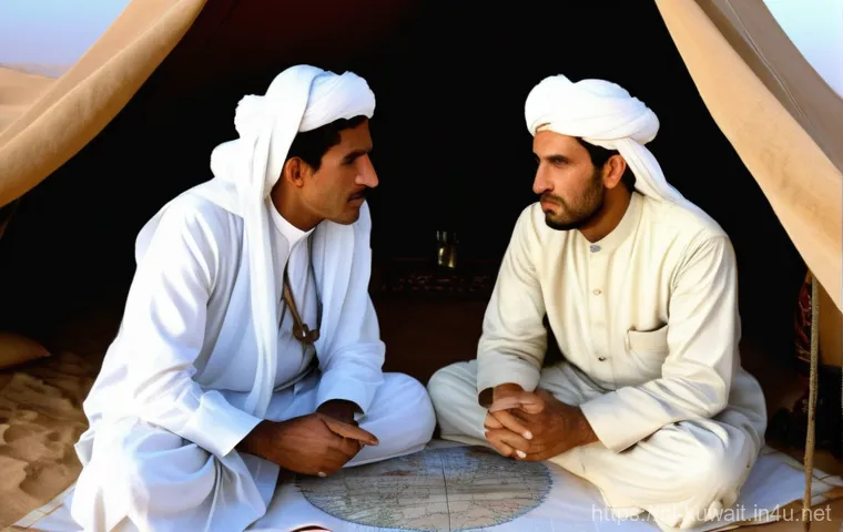 쿠웨이트와 이라크 전쟁 관계 - **"Mapping the Desert Sands: A Colonial Legacy"**
    A historically rich image depicting two distin...