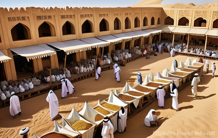 쿠웨이트의 독립 역사 - **Prompt 1: "The Cradle of Kuwait: A Strategic Trading Center"**
    A wide-angle, vibrant painting ...