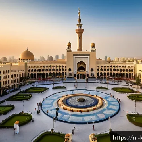 쿠웨이트 달전광장 방문 팁 - A panoramic view of Freedom Square in Kuwait City at golden hour, showcasing the blend of traditiona...